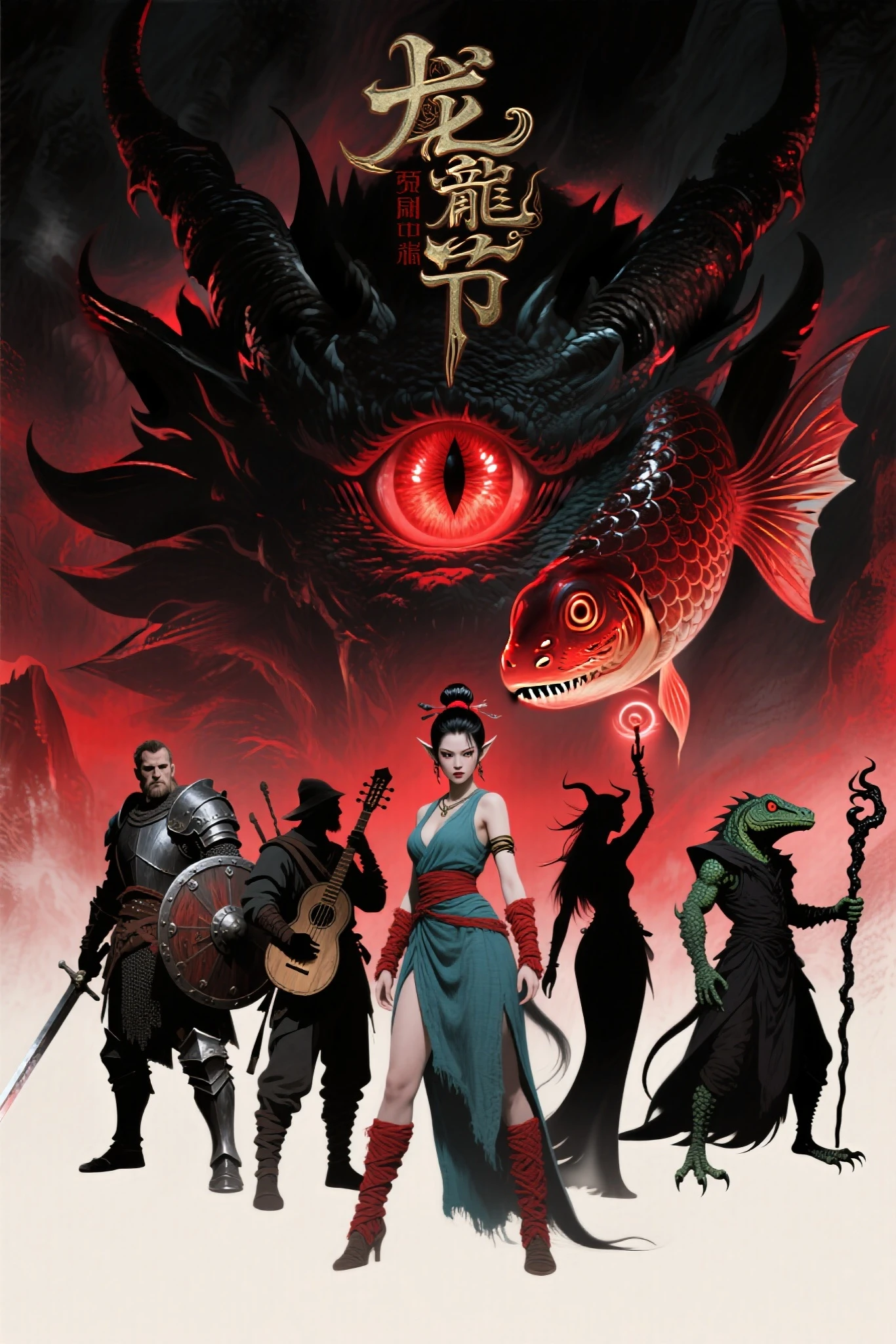一张极简风格的史诗奇幻海报，属于《龙与地下城》系列的宣传活动，插画风格为现实主义，带有神秘且电影感的氛围。 海报中央展示了一只巨大的、闪烁的红龙之眼，细节丰富，几乎占据了背景的大部分。前景中，仅有五个英雄的剪影在红色的光芒下清晰可见： 一位身穿盔甲的强大人类圣骑士，手持剑与盾。 一位灵活的盗贼，手持细剑。 一位背着鲁特琴的精灵吟游诗人。 一位高举法杖的女巫。 一位手持黑色法杖的蜥蜴人魔法师。 背景昏暗，黑色和地狱红色调交织，传达出紧张和危险的气氛。海报顶部用带有装饰花体的古代符文，仿佛一部伟大奇幻电影的海报。设计保持简洁和极简风格，视觉冲击力强，未使用过多魔法效果电影写实中国神怪，山海经，全景，鲤鱼精怪，女性角色，鲤鱼特征，脸上身上有鱼鳞，脸上有鱼鳃，背上手上有鱼鳍，妖媚眼神，中国古代盘发，形似舞娘，眼神带点凶狠，身材婀娜多姿，身上带有妖仙气，带着红色麻布护腕，青色麻布衣服，通过面部神态精准呈现，写实风格暗黑，超清画质32K景深，自由构图，光影交错，高细节，凌乱的头发，蓬松飞扬，细闪，正面，头饰，发丝飘荡交织，露出了冰蓝色的肌肤与惨白的眼眸，四周的阴冷气息浓郁无比，让人完全不敢靠近，渐变异常，粗糙纹理，背景混乱，，气泡飘飞，深水环境，衣服随着水流飘动，随机动作，中式怪诞风格，不和谐构图，深水寒潭王者
专业真人写真摄影，近镜拍摄，水墨画风格，柔和的光线，中国美少女，轻薄精美紧身衬衫，冷艳秀丽，倾国倾城，国色天香，乌黑短直发，精致五官，眉目如画，明亮大眼睛，身材优美，晶莹剔透无瑕娇嫩肌肤，优美的身姿，身材比例均衡，微微一笑惊艳所有人，聪慧灵动，娉婷袅娜，妩媚动人，3D渲染技术，32K超高清分辨率，专业摄影光照，大级构建画面，全画幅清晰对焦，使图像达到32K壁纸级质感。
布满精致璀璨珠饰与亮片的白色纱织长袖刺绣婚纱、头戴奢华珠宝流苏头饰、身披轻柔头纱的女子,3d动漫厚涂，插画，磨砂肌理绘画，高级CG，oc渲染,特写，近距离，动态视角，人物特写,梦幻，神秘，深邃，清冷，高雅，唯美，朦胧，华丽，光影交错，光影对比强烈，光影斑斓,超高清，8K，极致超清，细节丰富，精致刻画，线条流畅，发丝细腻，柔焦，高质量，大师级光影
一只浅蓝色的猫，甜美，表情可爱，戴着一个蝴蝶结，蓝色的眼睛，眼睛闪闪发光，眼睛有星星，周围布满了粉色的花朵，背景很梦幻，浪漫，眼睛旁边有星星，全身，可爱，萌，机灵，活泼，构图饱满，绘本风格，油画棒涂鸦，手绘风格，特写，笔触明显，画面上有亮闪闪的细小颗粒
人设设计超详细草图，背景白色，展示了每件作品的复杂设计过程，图纸包括对角色各部分大量尺寸和解释性文本注释，英文文字的设计说明,不同角度的零散缩略图增加了场景的深度，每个细节都有展示，极具想象力，丰富联想，水彩融合水墨，极具设计感服装，人设，超细节，唐僧眉清目秀，丰姿英伟，十分俊雅。身披锦斓袈裟，手持九环锡杖，头戴毗卢帽，面目威仪，有“罗汉临凡”之姿。暗黑美学，国风玄幻，CG艺术,特写,极具动态和攻击性，压迫感强，超高细节。
电影写实中国神怪，山海经，全景，东北五大仙中的灰仙，头上长有鼠耳，女性角色，老鼠特征，老鼠尾巴，妖媚眼神，中国古代盘发，形似舞娘，眼神带点凶狠，身材婀娜多姿，身上带有妖仙气，带着青色麻布护腕，灰色麻布衣服，通过面部神态精准呈现，写实风格暗黑，超清画质32K景深，自由构图，光影交错，高细节，凌乱的头发，蓬松飞扬，细闪，正面，头饰，发丝飘荡交织，雪鬼的毛发飞舞，露出了冰蓝色的肌肤与惨白的眼眸，四周的阴冷气息浓郁无比，让人完全不敢靠近，渐变异常，粗糙纹理，背景混乱，雪花飘落，灰发。随机动作，中式怪诞风格，不和谐构图，寒冰之王，
超写实写真摄影，动漫