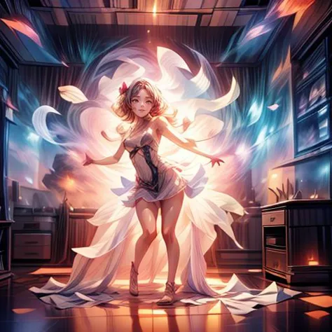 (masterpiece:1.4), high quality, high definition, sharp focus, (detailed face:1.5), anime, best quality, 4k, 8k, absurd resolution, intricate detail, detailed hands, detailed eyes, animation, illustration, highly detailed, highres, extremely detailed, <lora:ETO_OCC002:0.7> ETO_OCC, black hair, curly hair,longhair, thick eyebrows, <lora:hyperdenoiser_v090:0.6>, (looking at viewer:1.4), (plump:1.2), (hazel eyes:1.3), (curly hair), (???????????), <lora:mesugaki-10:0.7>, smile, smug, lora:perfetfingers:1>, Best_QualityPos,  <lora:AppleCheek:1> applecheek, 1girl, solo, hair ornament, dress, flower hair ornament, jewelry, short dress, see-through, hair flower, <lora:ç»ªå¿-æ¢¦å¹»åºæ¯ dream like:0.8> dream like, energy sparks, iridescent glitter, stardust, neon light particles, floating petals glowing, <lora:bio-luminescent flora_LyCORIS:0.8> bio-luminescent flora <lora:luminous body:0.5> <lora:bioluminescent_dress-1.0:0.4> bioluminescent dress, luminous hair, (twinkling stars), (gentle smile:1.5), full body, dancing, spinning, pureerosface_v1, prettify, OverallDetail, Illust-InstaFilter, hotify, edgQuality, Earth-QualityPos, BodyPositive, <lora:add_detail:2>